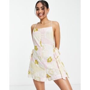 ASOS Curve‎ Plus Size 22 Romper Double Cloth Tie Back Hawaiian Print
